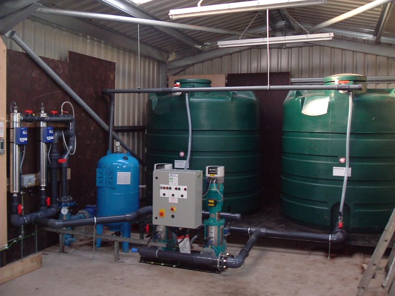 Twin variable speed pumpset with water treatment equipment for caravan park water supply