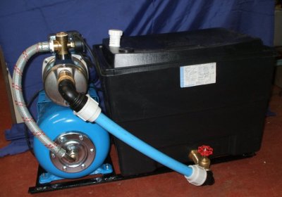 single pump with pressure switch control and break tank on a skid
